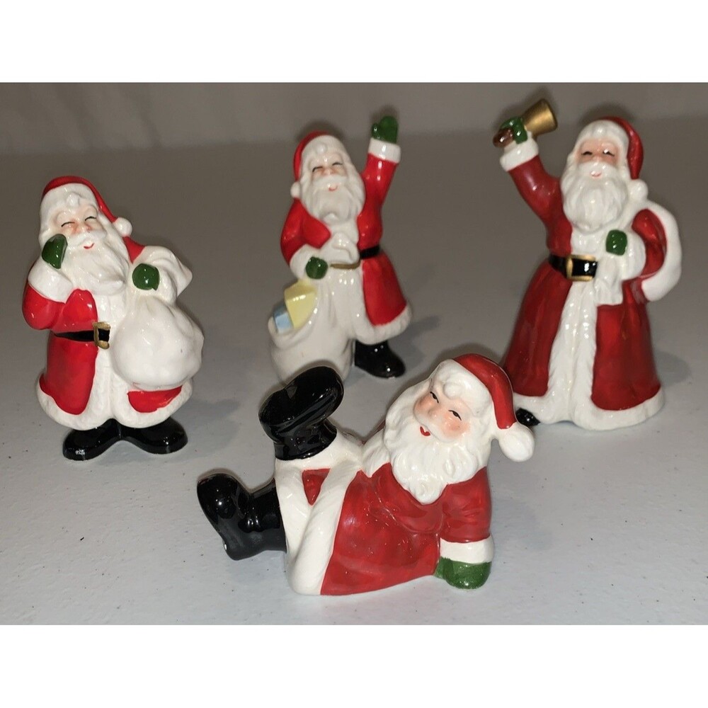 Vintage Japan Santa figurine Lot Bell Standing Laying Down holding bag Waving
